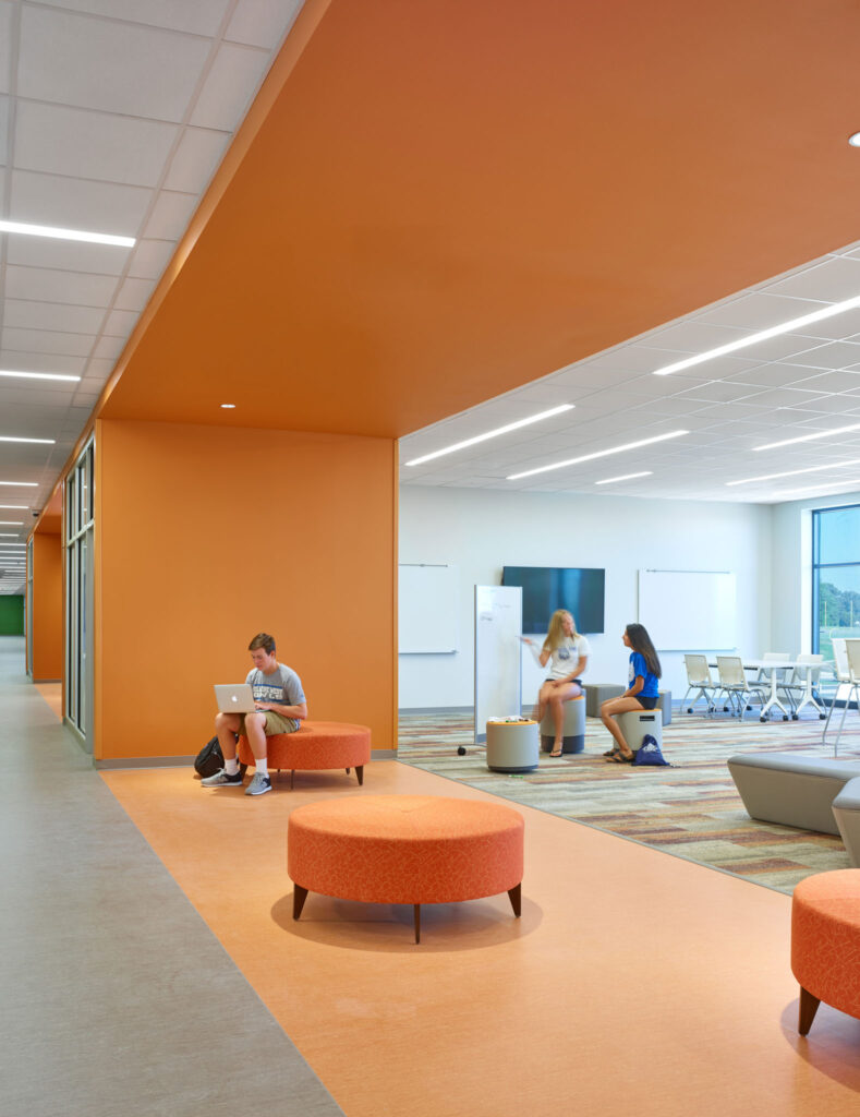 Students sitting in a flex space